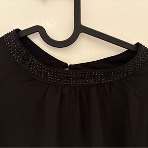 Reitmans modest black party top with sequins - with semi sheer sleeves